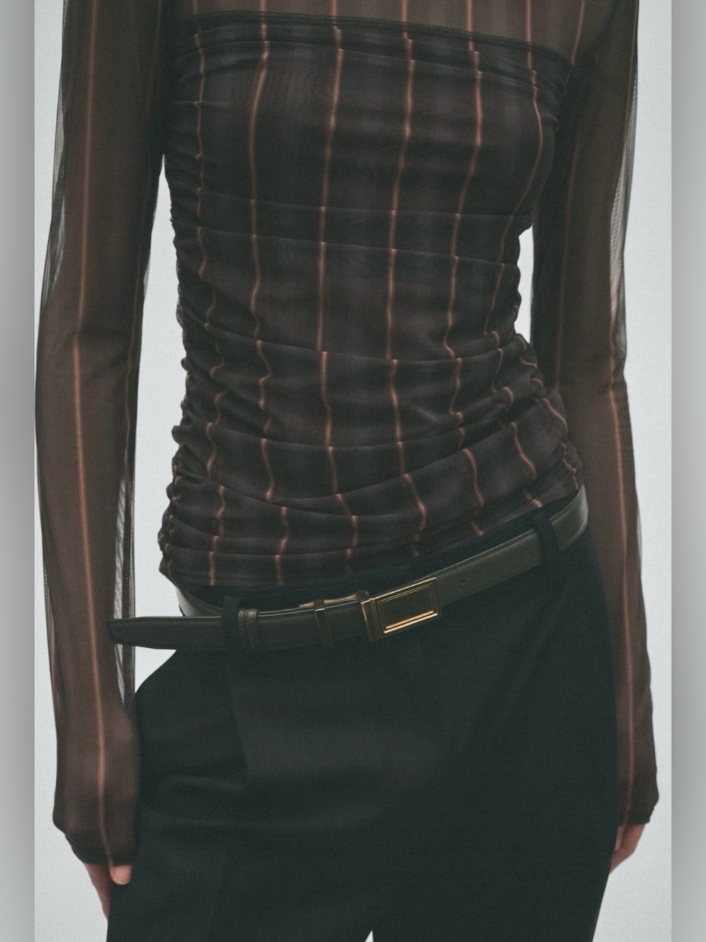 NWT H&M Studio Collection Mesh Mock Turtleneck Top(dark Gray/striped) XL